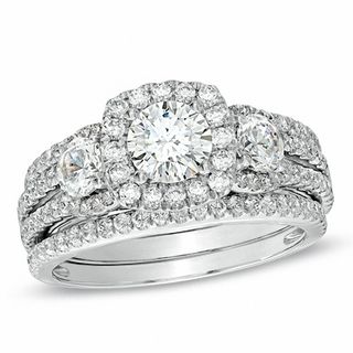 1.54 CT. T.W. Diamond Frame Three Stone Engagement Ring in 14K White Gold|Peoples Jewellers