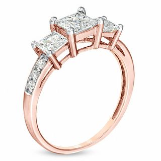Princess-Cut White Lab-Created Sapphire Three Stone Ring in 10K Rose Gold|Peoples Jewellers