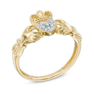 Heart-Shaped Multi-Diamond Accent Claddagh Ring in 10K Gold|Peoples  Jewellers