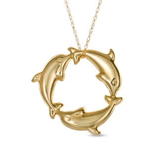 Dolphins Circle Pendant in 10K Gold|Peoples Jewellers