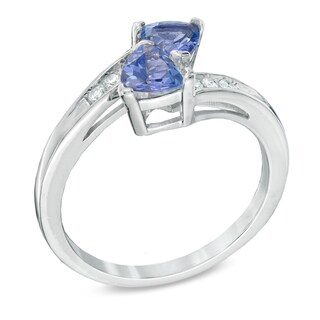 5.0mm Trillion-Cut Tanzanite and Diamond Accent Ring in 10K White Gold|Peoples Jewellers