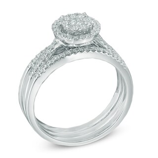 0.50 CT. T.W. Diamond Cluster Frame Three Piece Bridal Set in 10K White Gold|Peoples Jewellers