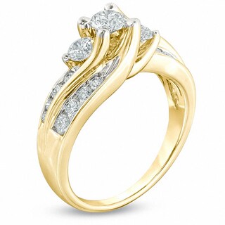 1.00 CT. T.W. Diamond Three Stone Slant Engagement Ring in 14K Gold|Peoples Jewellers