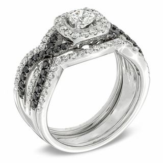 1.15 CT. T.W. Enhanced Black and White Diamond Bridal Set in 14K White Gold|Peoples Jewellers