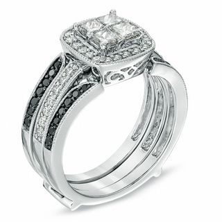 0.95 CT. T.W. Princess-Cut Quad Diamond Frame Bridal Set in 14K White Gold|Peoples Jewellers