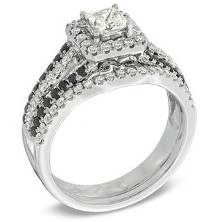1.00 CT. T.W. Enhanced Black and White Diamond Frame Bridal Set in 14K White Gold|Peoples Jewellers