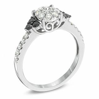 0.70 CT. T.W. Enhanced Black and White Diamond Cluster Engagement Ring in 14K White Gold|Peoples Jewellers
