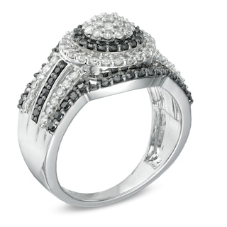 1.00 CT. T.W. Enhanced Black and White Diamond Layered Frame Ring in 10K White Gold|Peoples Jewellers