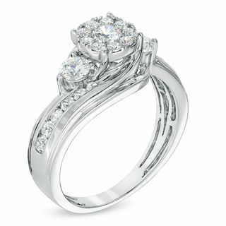 0.95 CT. T.W. Diamond Cluster Engagement Ring in 14K White Gold|Peoples Jewellers