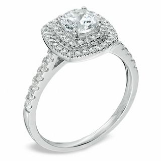 1.20 CT. T.W. Diamond Square Double Frame Engagement Ring in 14K White Gold|Peoples Jewellers