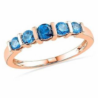 Blue Topaz Five Stone Band in 10K Rose Gold|Peoples Jewellers
