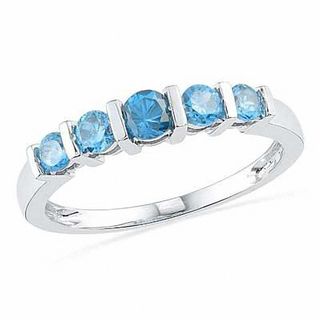 Blue Topaz Five Stone Band in 10K White Gold|Peoples Jewellers