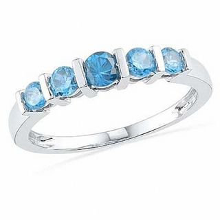 Blue Topaz Five Stone Anniversary Band in Sterling Silver|Peoples Jewellers