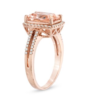 8.0mm Cushion-Cut Morganite and 0.30 CT. T.W. Diamond Ring in 14K Rose Gold|Peoples Jewellers