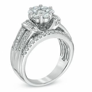 1.25 CT. T.W. Diamond Cluster Collar Engagement Ring in 10K White Gold|Peoples Jewellers
