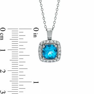 7.0mm Cushion-Cut Swiss Blue Topaz and Lab-Created White Sapphire Pendant in Sterling Silver|Peoples Jewellers