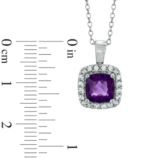 7.0mm Cushion-Cut Amethyst and Lab-Created White Sapphire Pendant in Sterling Silver|Peoples Jewellers