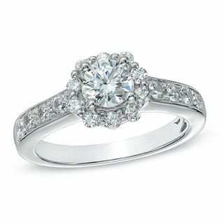 1.00 CT. T.W. Diamond Flower Engagement Ring in 10K White Gold|Peoples Jewellers