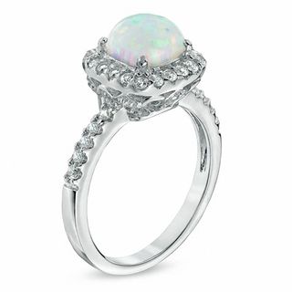 7.0mm Cushion-Cut Lab-Created Opal and White Sapphire Ring in Sterling Silver|Peoples Jewellers