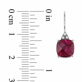 8.0mm Cushion-Cut Lab-Created Ruby and Diamond Accent Drop Earrings in 10K White Gold|Peoples Jewellers