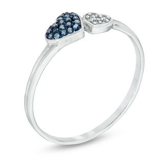 Enhanced Blue and White Diamond Accent Double Heart Ring in Sterling Silver|Peoples Jewellers