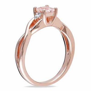 4.0mm Princess-Cut Morganite and Diamond Accent Promise Ring in Rose Rhodium Sterling Silver|Peoples Jewellers