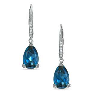 Pear-Shaped London Blue Topaz and Lab-Created White Sapphire Drop Earrings in Sterling Silver|Peoples Jewellers