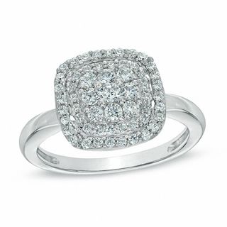 0.50 CT. T.W. Diamond Cushion Frame Ring in 10K White Gold|Peoples Jewellers