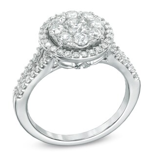 1.25 CT. T.W. Diamond Cluster Frame Split Shank Engagement Ring in 14K White Gold|Peoples Jewellers