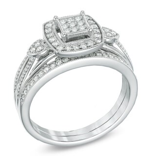 0.40 CT. T.W. Princess-Cut Composite Diamond Frame Bridal Set in 10K White Gold|Peoples Jewellers