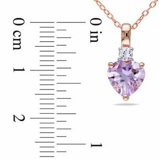8.0mm Heart-Shaped Amethyst and White Lab-Created Sapphire Pendant in Sterling Silver with Rose Rhodium|Peoples Jewellers