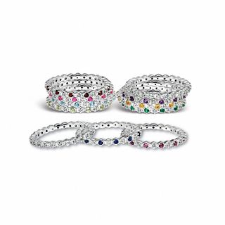 Stackable Expressions™ Lab-Created Ruby and Diamond Accent Eternity Band in Sterling Silver|Peoples Jewellers