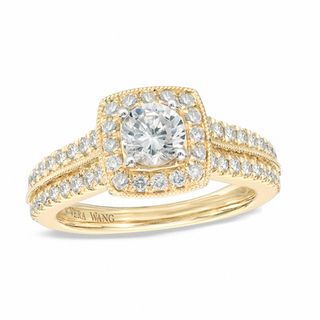 Vera Wang Love Collection 0.95 CT. T.W. Diamond Vintage-Style Double Row Engagement Ring in 14K Gold|Peoples Jewellers