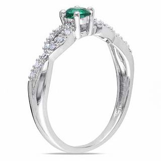 3.5mm Lab-Created Emerald and Diamond Accent Twist Ring in Sterling Silver|Peoples Jewellers