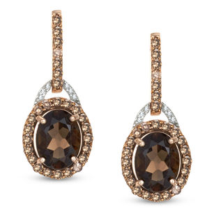 Oval Smoky Quartz and 0.45 CT. T.W. Enhanced Champagne and White Diamond Drop Earrings in 10K Rose Gold|Peoples Jewellers