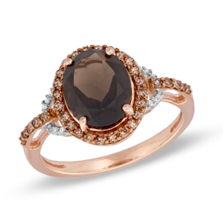 Oval Smoky Quartz and 0.30 CT. T.W. Enhanced Champagne and White Diamond Ring in 10K Rose Gold|Peoples Jewellers