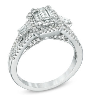 0.75 CT. T.W. Multi-Baguette Diamond Frame Engagement Ring in 14K White Gold|Peoples Jewellers