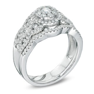 1.00 CT. T.W. Diamond Cluster Twisting Bridal Set in 14K White Gold|Peoples Jewellers