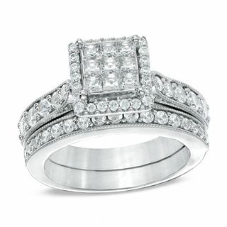 1.50 CT. T.W. Princess-Cut Composite Diamond Frame Bridal Set in 14K White Gold|Peoples Jewellers