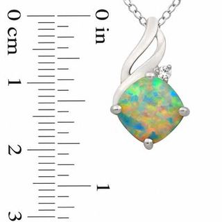 8.0mm Cushion-Cut Lab-Created Opal and White Sapphire Pendant and Ring Set in Sterling Silver - Size 7|Peoples Jewellers
