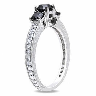 1.24 CT. T.W. Enhanced Black and White Diamond Three Stone Engagement Ring in 10K White Gold|Peoples Jewellers