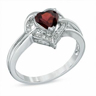 6.0mm Heart-Shaped Garnet and Diamond Accent Ring in Sterling Silver|Peoples Jewellers