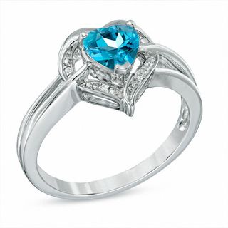 6.0mm Heart-Shaped Blue Topaz and Diamond Accent Ring in Sterling Silver|Peoples Jewellers