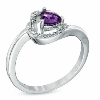 5.0mm Sideways Heart-Shaped Amethyst and Diamond Accent Ring in Sterling Silver|Peoples Jewellers