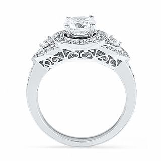 1.50 CT. T.W. Diamond Frame Three Stone Bridal Set in 14K White Gold|Peoples Jewellers