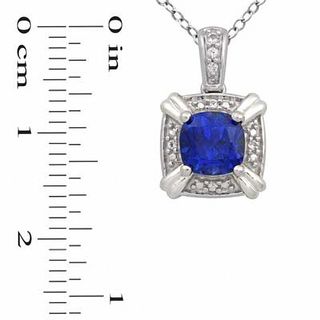 6.0mm Cushion-Cut Lab-Created Ceylon and White Sapphire Pendant and Ring Set in Sterling Silver - Size 7|Peoples Jewellers