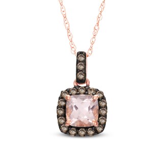 5.0mm Cushion-Cut Morganite and 0.13 CT. T.W. Enhanced Champagne Diamond Pendant in 10K Rose Gold|Peoples Jewellers