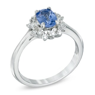 Oval Blue Sapphire and 0.12 CT. T.W. Diamond Ring in 10K White Gold|Peoples Jewellers