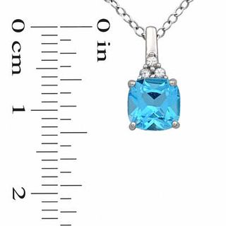 7.0mm Cushion-Cut Blue Topaz and Lab-Created White Sapphire Pendant and Ring Set in Sterling Silver - Size 7|Peoples Jewellers