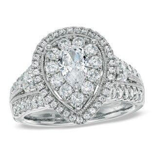 1.75 CT. T.W. Pear-Shaped Diamond Double Frame Engagement Ring in 14K White Gold|Peoples Jewellers